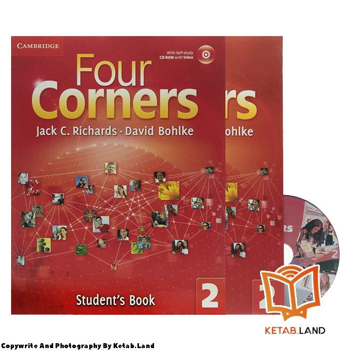 قیمت و خرید کتاب Four Corners 2 از کتاب لند - تصویر اصلی - تصویر اول - تصویر جلد روی کتاب به همراه کتاب کار و DVD