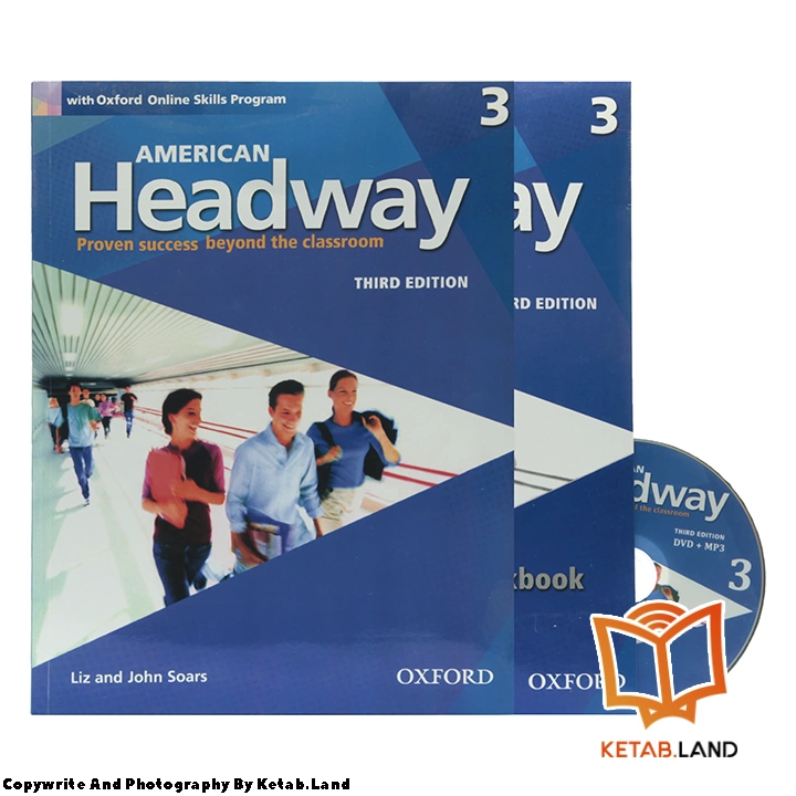 قیمت و خرید کتاب American Headway 3 3rd از کتاب لند - تصویر اصلی - تصویر اول - تصویر جلد روی کتاب به همراه کتاب کار و DVD