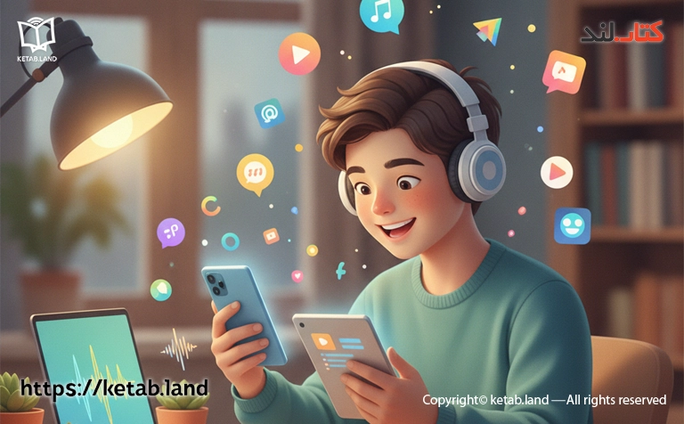 پسری در حال نگاه کردن به برنامههایی که به تقویت مهارت شنیداری آن کمک میکند - کتاب لند