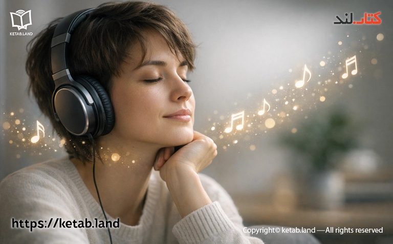 خانمی در حال گوش دادن به موزیک و آهنگ برای تقویت مهارت لیسنینگ - کتاب لند