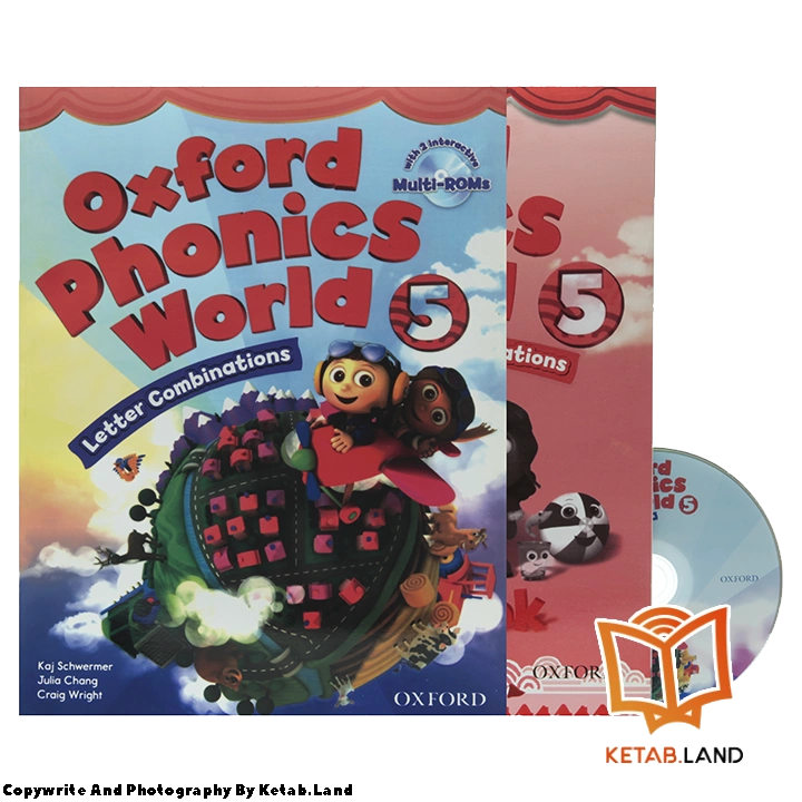 Oxford Phonics World 5 Book - Main Image - First Image - Front Image with Workbook and DVD of Book قیمت و خرید کتاب Oxford Phonics World 5 از کتاب لند - تصویر اصلی - تصویر اول - تصویر جلد روی کتاب به همراه کتاب کار و DVD