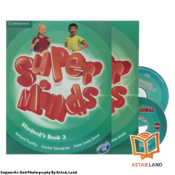 قیمت و خرید کتاب Super Minds 3 از کتاب لند - تصویر اصلی - تصویر اول - تصویر جلد روی کتاب به همراه کتاب کار و DVD