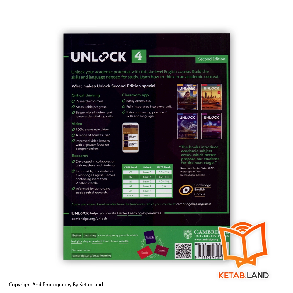 قیمت و خرید کتاب Unlock Listening and Speaking 4 2nd از کتاب لند - تصویر دوم - تصویر جلد پشت کتاب - جلد شومیز