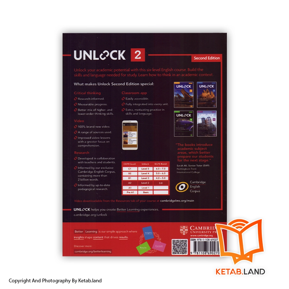 قیمت و خرید کتاب Unlock Reading and Writting 2 2nd از کتاب لند - تصویر دوم - تصویر جلد پشت کتاب - جلد شومیز