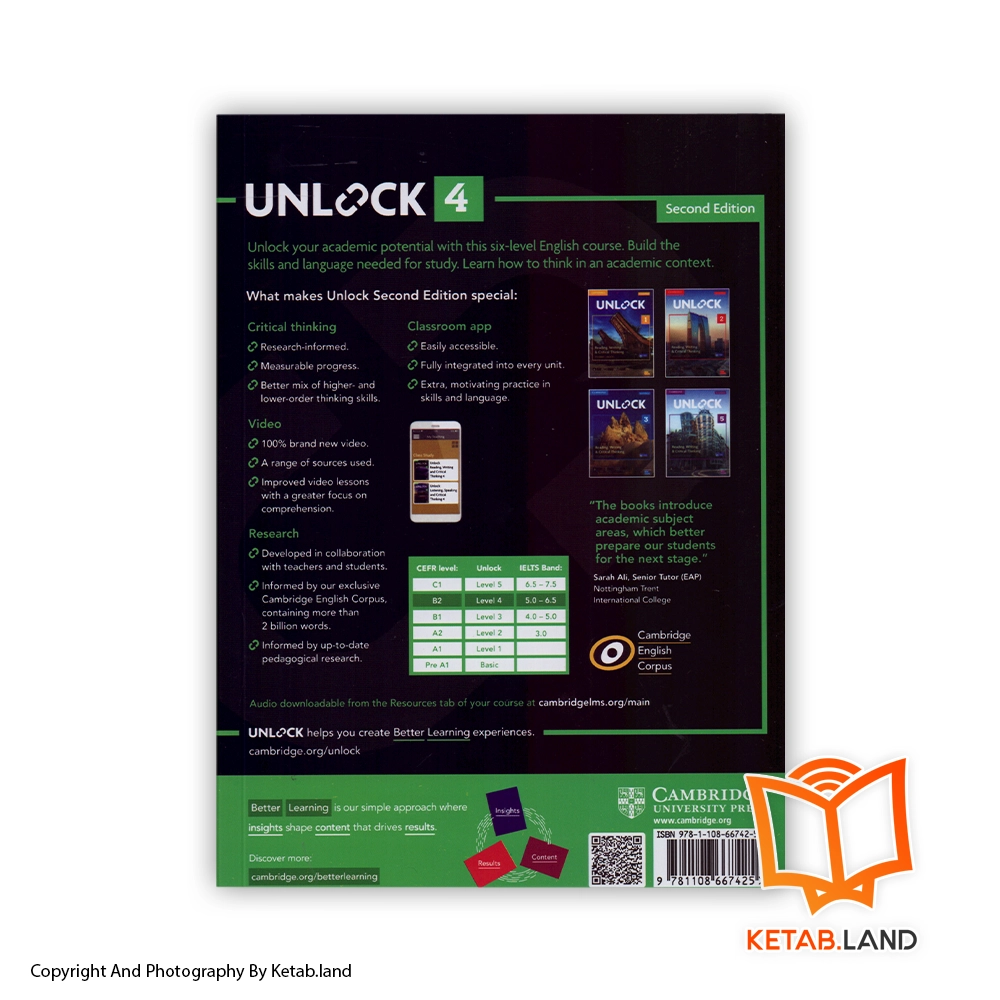 قیمت و خرید کتاب Unlock Reading and Writting 4 2nd از کتاب لند - تصویر دوم - تصویر جلد پشت کتاب - جلد شومیز