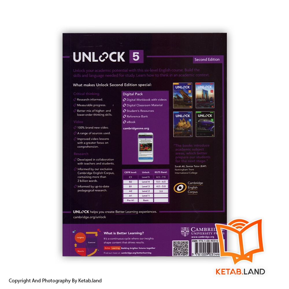 قیمت و خرید کتاب Unlock Reading and Writting 5 2nd از کتاب لند - تصویر دوم - تصویر جلد پشت کتاب - جلد شومیز