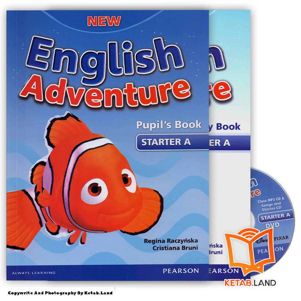 قیمت و خرید کتاب New English Adventure Starter A از کتاب لند - تصویر اصلی - تصویر اول - تصویر جلد روی کتاب به همراه کتاب کار و DVD