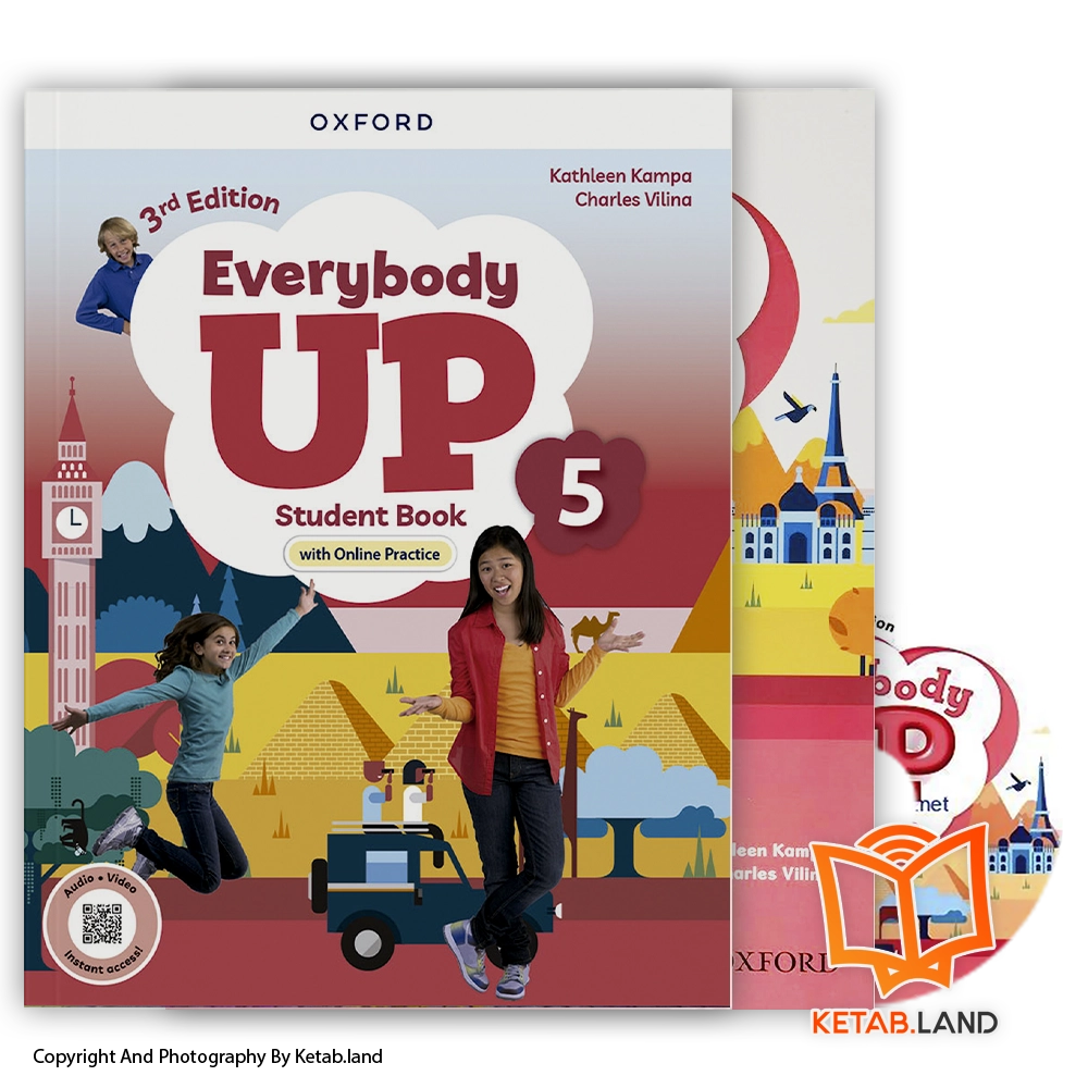 Everybody Up 5 3rd-Book-Main-Image-First-Image-Front-Image-with-Workbook-and-DVD-of-Book قیمت و خرید کتاب Everybody Up 5 3rd از کتاب لند - تصویر اصلی - تصویر اول - تصویر جلد روی کتاب به همراه کتاب کار و CD